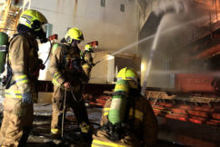 100 firefighters battling ship blaze
