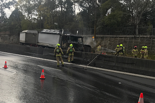 Article image for Truck fire and multi-vehicle accident causing traffic chaos
