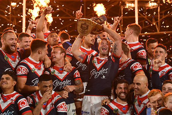 Article image for Roosters celebrate mighty victory, Cronk plays entire game with fractured shoulder