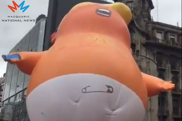 Article image for Trump baby blimp launched at G20 as US President cancels meetings with Russia