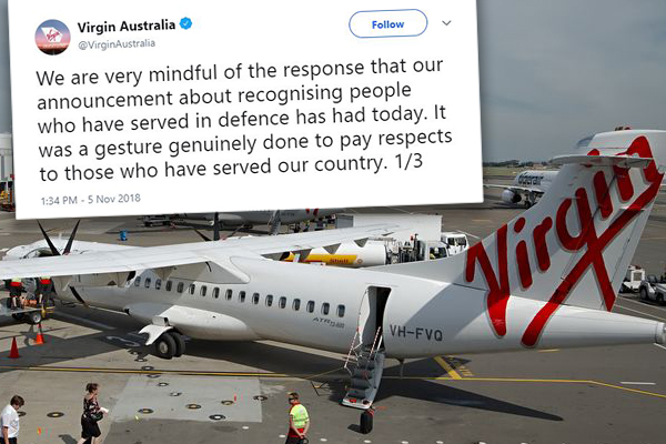 Article image for Virgin Australia backing down from ‘cheesy’ decision to honour veterans