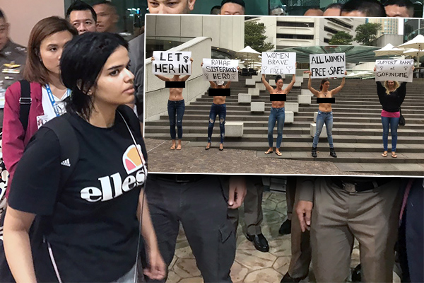 Women protest topless in Sydney’s CBD for Saudi teen seeking asylum 