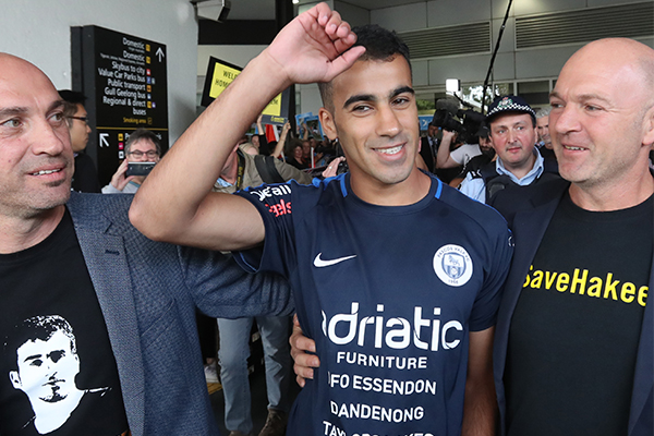 Article image for ‘There was rapture’: Refugee footballer Hakeem al-Araibi touches down on Australian soil