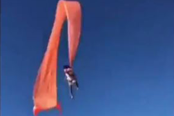 Shocking footage of toddler flung into the air by kite