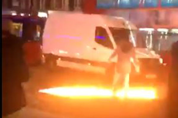 London chaos: Man allegedly crashes into police station, sets liquid alight