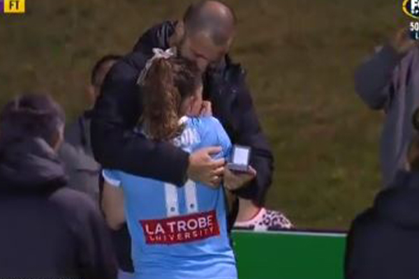 Article image for WATCH | Heartwarming proposal after W-League star’s last match