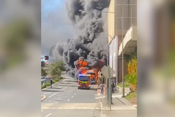 Article image for WATCH | Bus explodes into flames at Campbelltown shopping centre