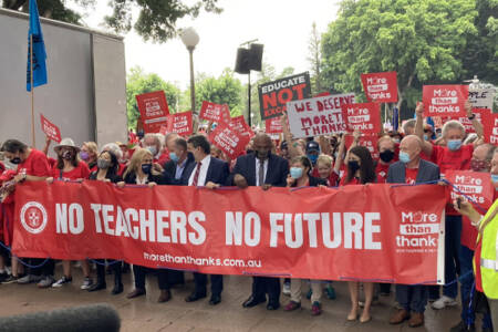 Teachers and anti-vaxxers clash in ‘one of the biggest’ union protests