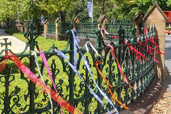 Article image for Ribbons placed at St Mary’s Cathedral protesting against George Pell