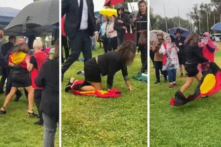 Lidia Thorpe tackled to ground by police at anti-trans rights event in Canberra