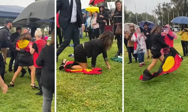 Article image for Lidia Thorpe tackled to ground by police at anti-trans rights event in Canberra