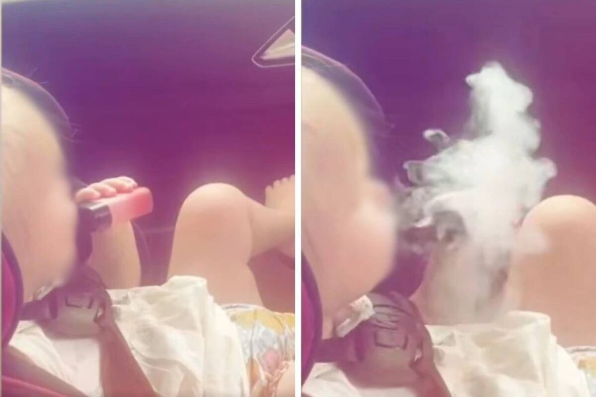 Article image for ‘Take the kid away’ – Baby seen VAPING in shocking video