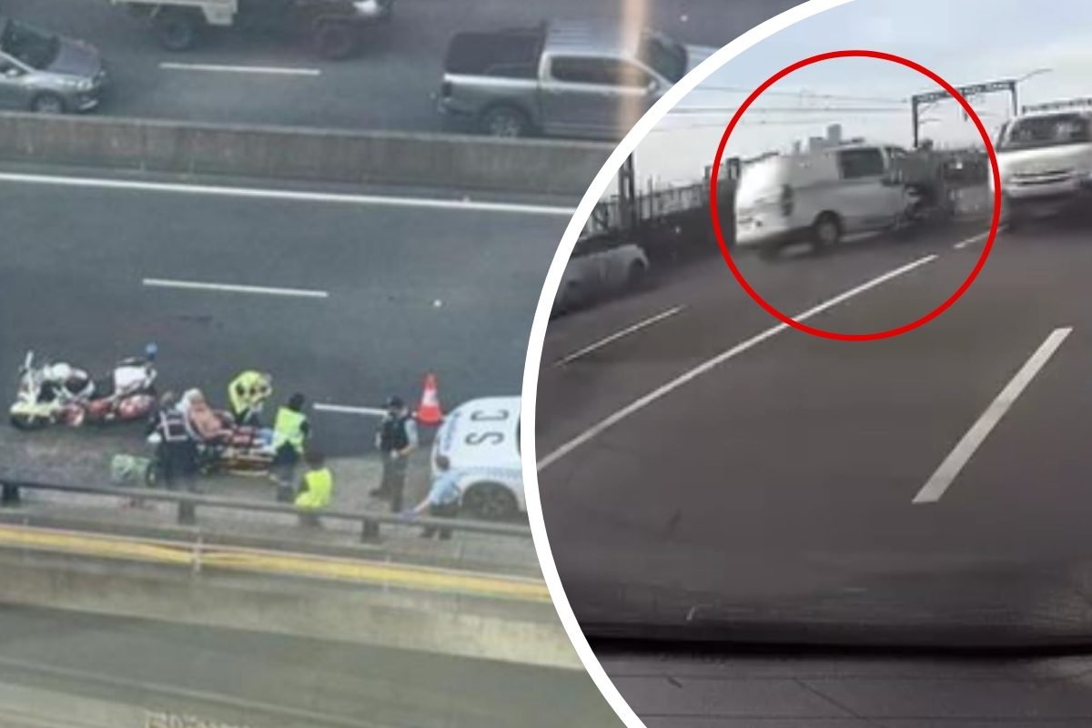 Exclusive - Police car crashes into motorbike on Sydney Harbour Bridge
