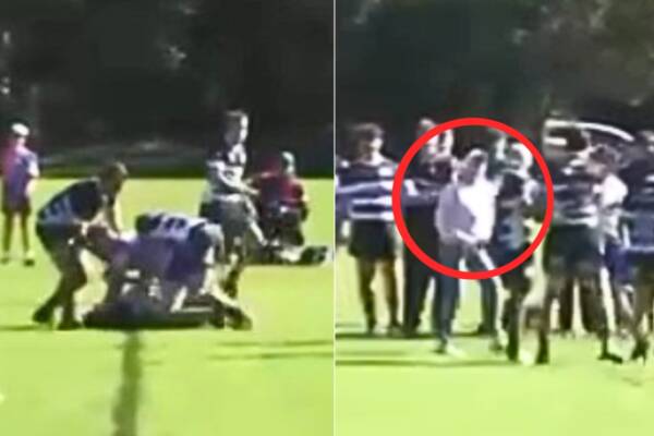 EXCLUSIVE - Mum storms field to join footy brawl